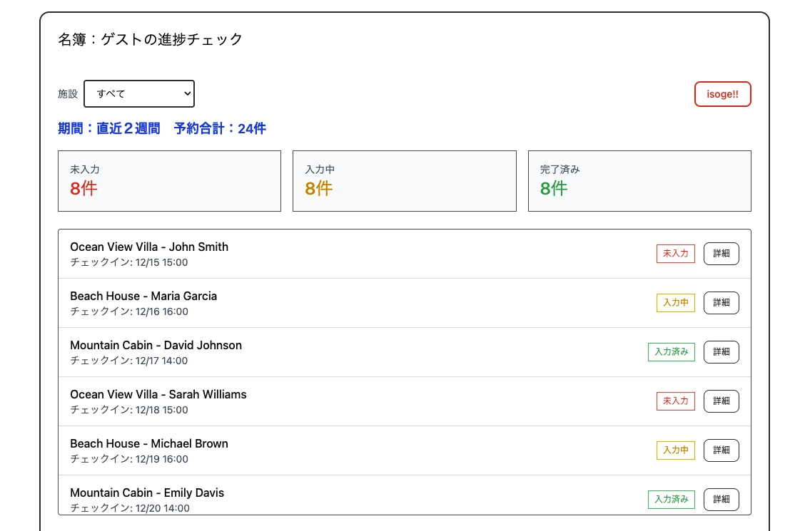 ゲストの名簿進捗
